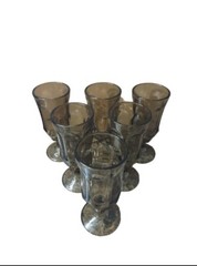 Set 6 VTG Duz Detergent Smoke Brown Goblet Wine Parfait Pedestal Glass Tawny