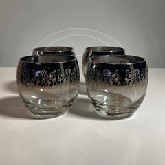 Royal Luster ROLY POLY Rock Glasses Silver Fade Madeira Embossed Set Of 4