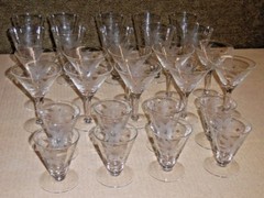 28 Pc Etched Flower Stemware Set – Tumbler / Iced Tea Champagne Oyster Cocktail