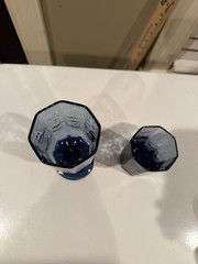 VTG LIBBEY BLUE PANELED OCTAGON 1 STEMMED JUICE GOBLET & 1 —4 oz Juice glass