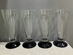 4 Luminarc Kyoto Black Fluted Crystal Glasses Champagne Elegant Stemware France