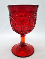 L.G. Wright by Fenton Double Wedding Ring Ruby Stemmed Glass Water Goblet 8oz