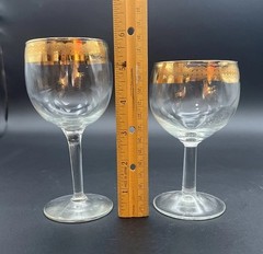 Tiffin Gold Crystal Wine Glasses Blue Interior Vintage Set Of Two