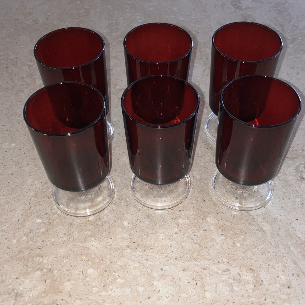 Vintage Cavalier Ruby Red Wine Glasses Cristal D Arques Durand 4.5” Set 6 France