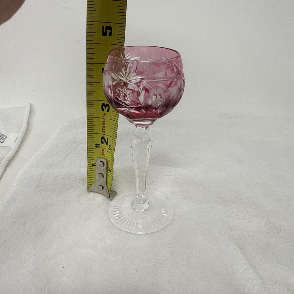 Vintage Echt Bleikristall Cut to Clear Cranberry Pink 4.5 Inch Cordial Glass