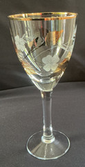 Vintage Gold Fall Leaf Wine Glass Mid-Century Toscany Romania Crystal Gold