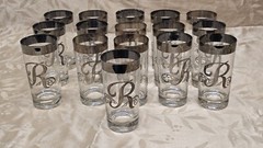 Set Of 16 Vintage Dorothy Thorpe Silver Rim Highball Glasses Scroll R Monogram