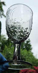2 Depression EPAG Glass Goblets Wine Smoke Fleur-de-Lis Hobnail Bowl Green Glow