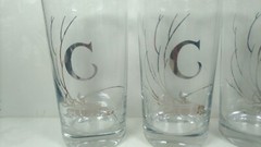 Mid Century Highball Drink Glass Tumbler set of 4 w/ Silver Monogram Letter C