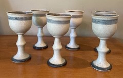 Vintage Studio Pottery Stonewear Wine Goblets Earth Tone Speckled Brown Set Of 6