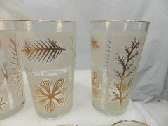 8 Vintage Libbey Gold Leaf Drinking Glass Tumblers Gold Rim Frosted (Q80JK)