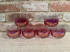 Lot Of Six (6) Pink Iridescent Roly Poly Bar~Drink Glasses
