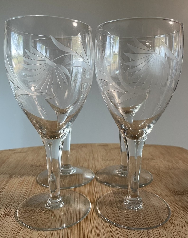 Stemware Glass by Fostoria “Chrysanthemum” Floral Pattern Set of 4 Vtg