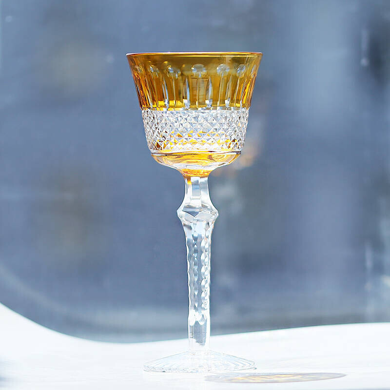 Antiques Style Yellow and hand cut crystal hock glass wine glass Home Decor 5oz