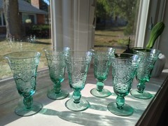 6 Mikasa Studio Nova Adirondack Aztec Southwestern Green Glass Goblets 7″ Tall