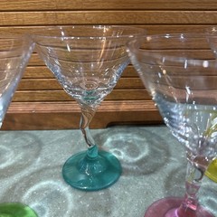 Vtg Libby Martini Glasses «Z» Stem Green Blue Aqua Pink Yellow Orange Set Of 6