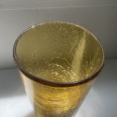 1 Vtg. Amber Artisan Hand Blown Crackle Glass Tumblers 6” Tall 3” Diameter MCM