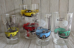 Vtg Anchor Hocking Sports Car Auto Drinking Glasses & Mixing Glass Alph Romeo