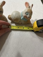Set Of 2 Rare Mcm Vintage Ceramic Bunnies With Glittery Bows 4 “W X 3” H OBO