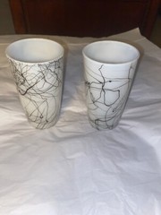 Vintage MCM Hazel Atlas Spaghetti String Black Drizzle Tumblers Glasses Set Of 2