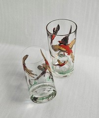 Hazel Atlas Pheasant Drinking Glass High Ball Vintage 5½» tall 10 fl oz Set of 2
