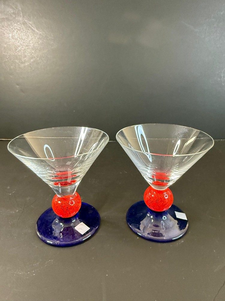 OPUS CRYSTAL Mini Martini Cordial Glass Set 2 Multicolored Czech Republic NIB