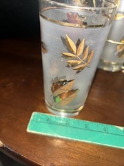 Vtg Hollywood Regency 22K Leaf Gold Design10 Oz Tumblers With Rack Set Of 6