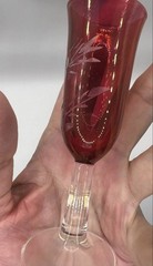 Vintage Glastonbury Lotus Cranberry Flashed Wine Cordial Glass Etched Floral