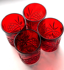 4 Crystal Red Godinger Dublin Shannon Rocks Old Fashioned Glasses Tumblers euc