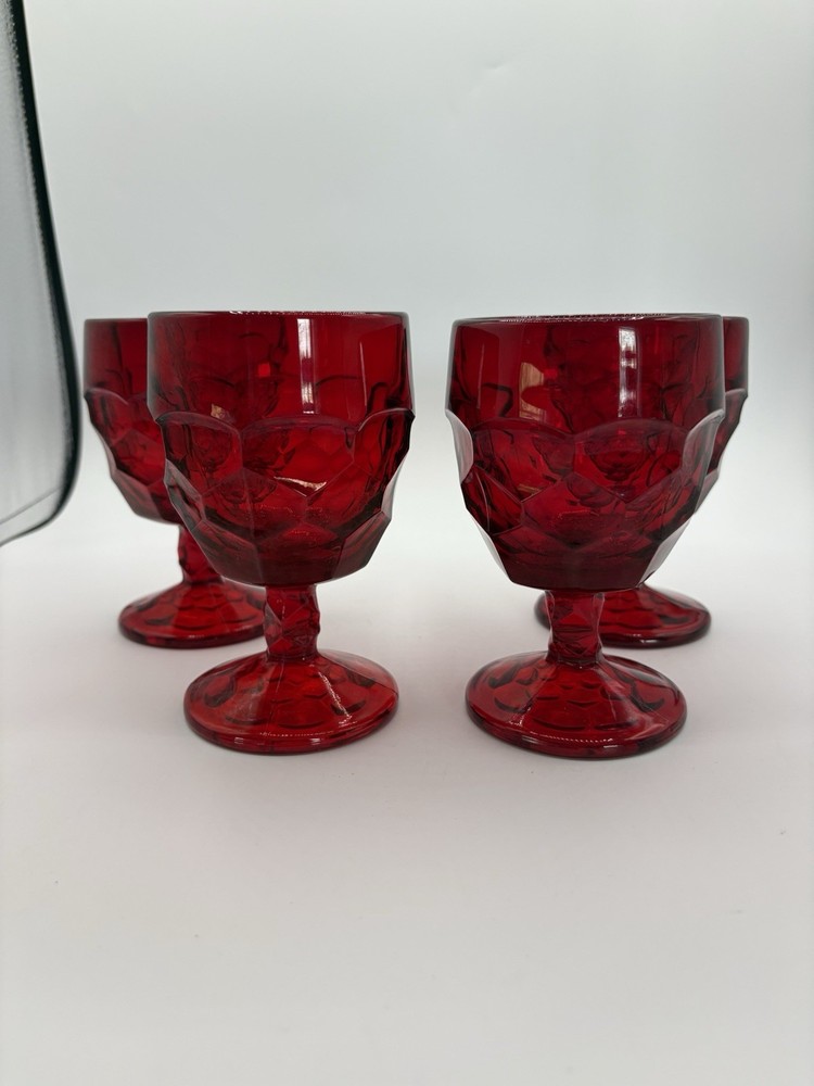 Viking Georgian Ruby Red Glass 6900 Water Wine Goblet 5.5″ Chalice Set Of 4