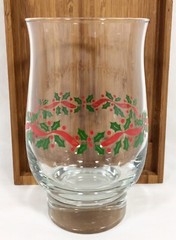 Libbey HOLLY BERRY & RED RIBBON Gold Rim Tulip Tumbler Xmas 14 oz 5 1/4″ Vtg EUC