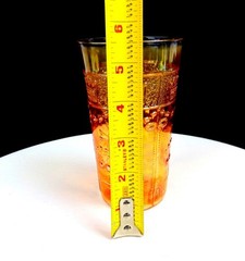Jain Carnival Glass India Marigold Crown Of India Vintage 5 1/2″ Tumbler 1935-