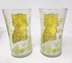 Vintage Kitten Striped Kitty Cat Juice Glass Set Of 2 1950’s 1960’s Sammy Yellow