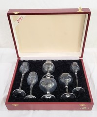Moser Club Vintage Clear Glass Physiognomical Miniature Snifters Set 6 W/ Case