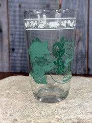 Vintage Swanky Swig Kraft Jelly Jar Juice Glass Tumbler Green Cat Kitten Bunny