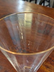 Bella Lux Wine Glass Champagne Flute Optic Paneled Air Twist Stem Gold Rim