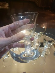 (5) wine glasses Antique Glass Crystal Murano? clear frosted square stem leaves