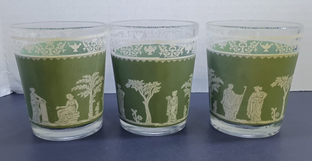 VTG Wedgwood Jasperware Hellenic Jeanette Green Greek Cocktail Glasses Set of 3