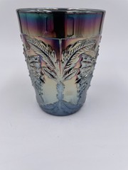 Antique Fenton Butterfly And Fern Carnival Glass Tumbler Cobalt