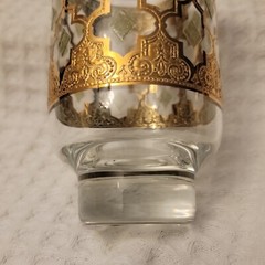 Vintage Four Culver Valencia Footed Highball Glass 24K Gold Green Diamond