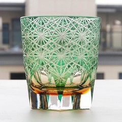 Hand Cut Colored Edo Kiriko Crystal Whiskey Tumbler 8Oz / 240ML Heavy Base Glass