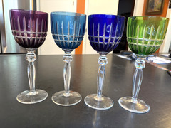 4 Nachtmann style Cut to Clear Crystal 7 7/8″ Wine Hock Glasses Multi Color
