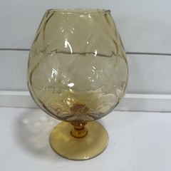 Empoli Italy Art Glass Graduated Amber Coin Optic Snifter Brandy Goblet 8.5″ Vtg