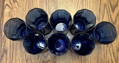 8 Vtg Anchor Hocking Essex Cobalt Blue 10 Panel 16 oz 6 3/8″ T glass Tumblers