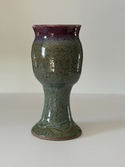 Vintage Handmade Studio Art Unique Wine Goblet Set Of 2 Signed EUC Green Purple