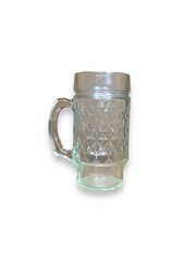 Set 2 Vintage MCM Quilt Glass Footed Handled Tumbler Diamond Pattern Mugs 21 /10