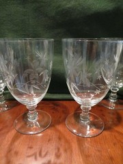 Antique Floral Etched Glasses Bar Set with Wine Martini Cordial and Shot ED150