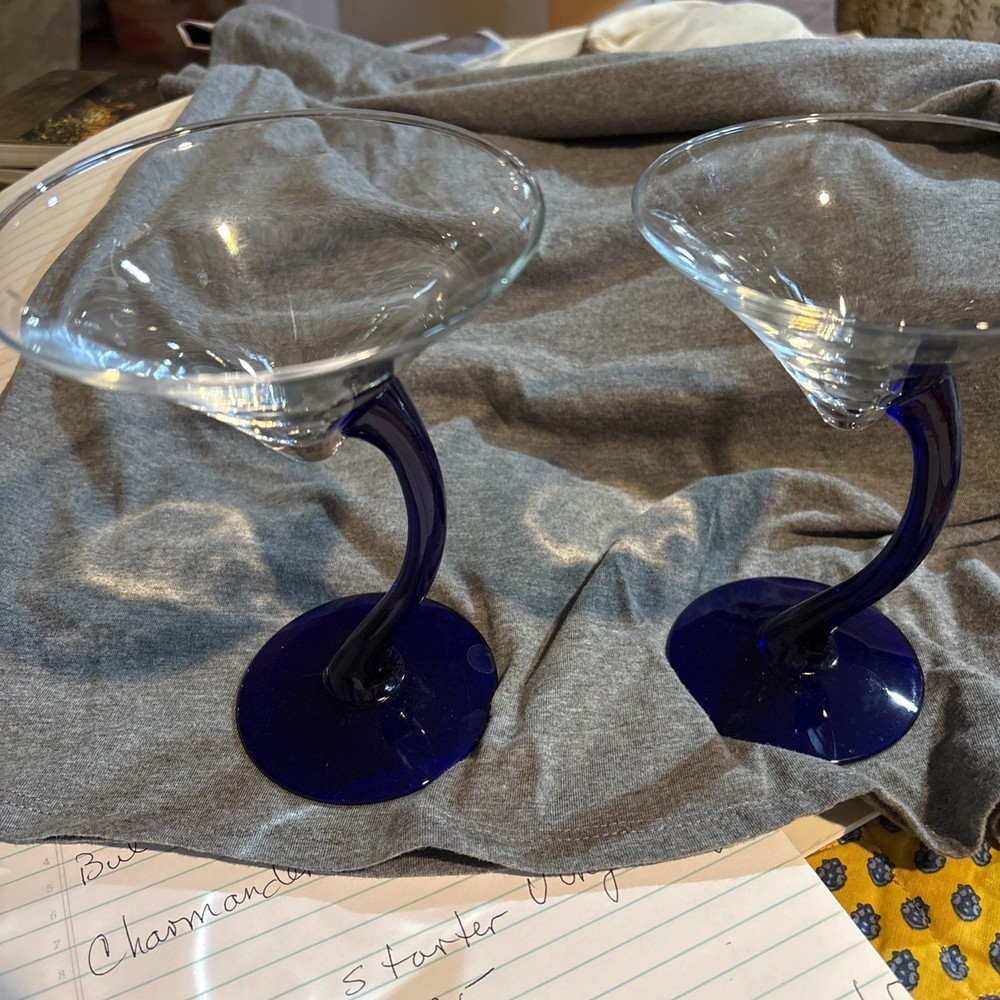 Libbey Bravura Martini Glasses Set Of 2 Cobalt Blue Curved Stem
