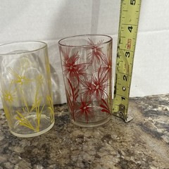 Vintage Swanky Swigs Yellow & Red Corn Flower Sm. Juice Glass Mid Century 3.5”