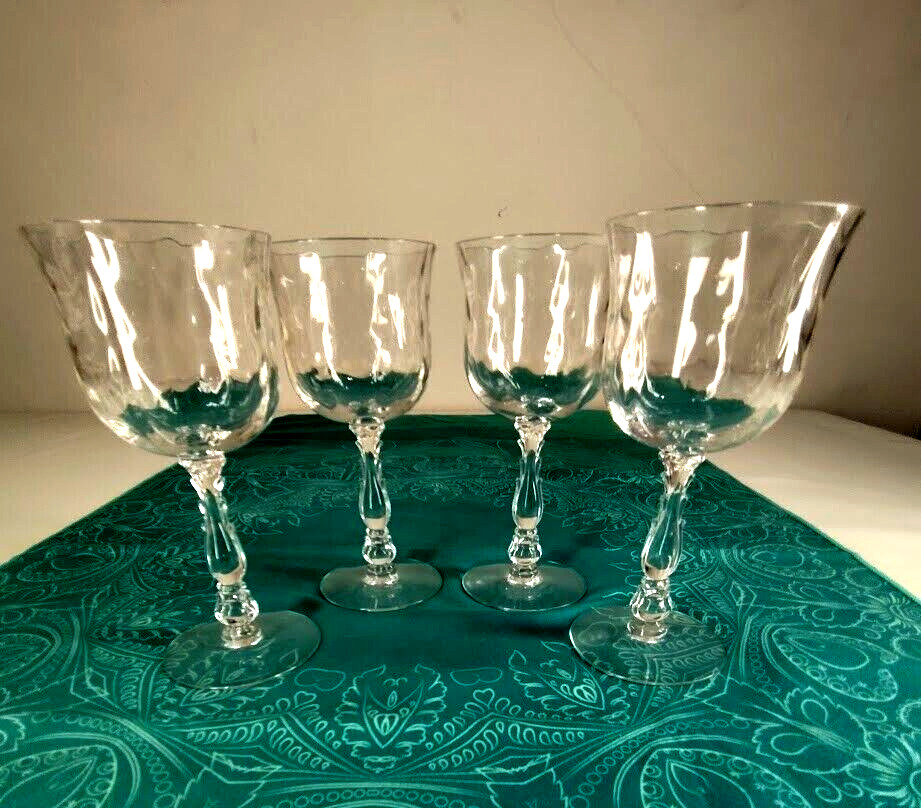 4 Fostoria Crystal Cellini Water Drinking Glasses Loop Optic Stem Wine